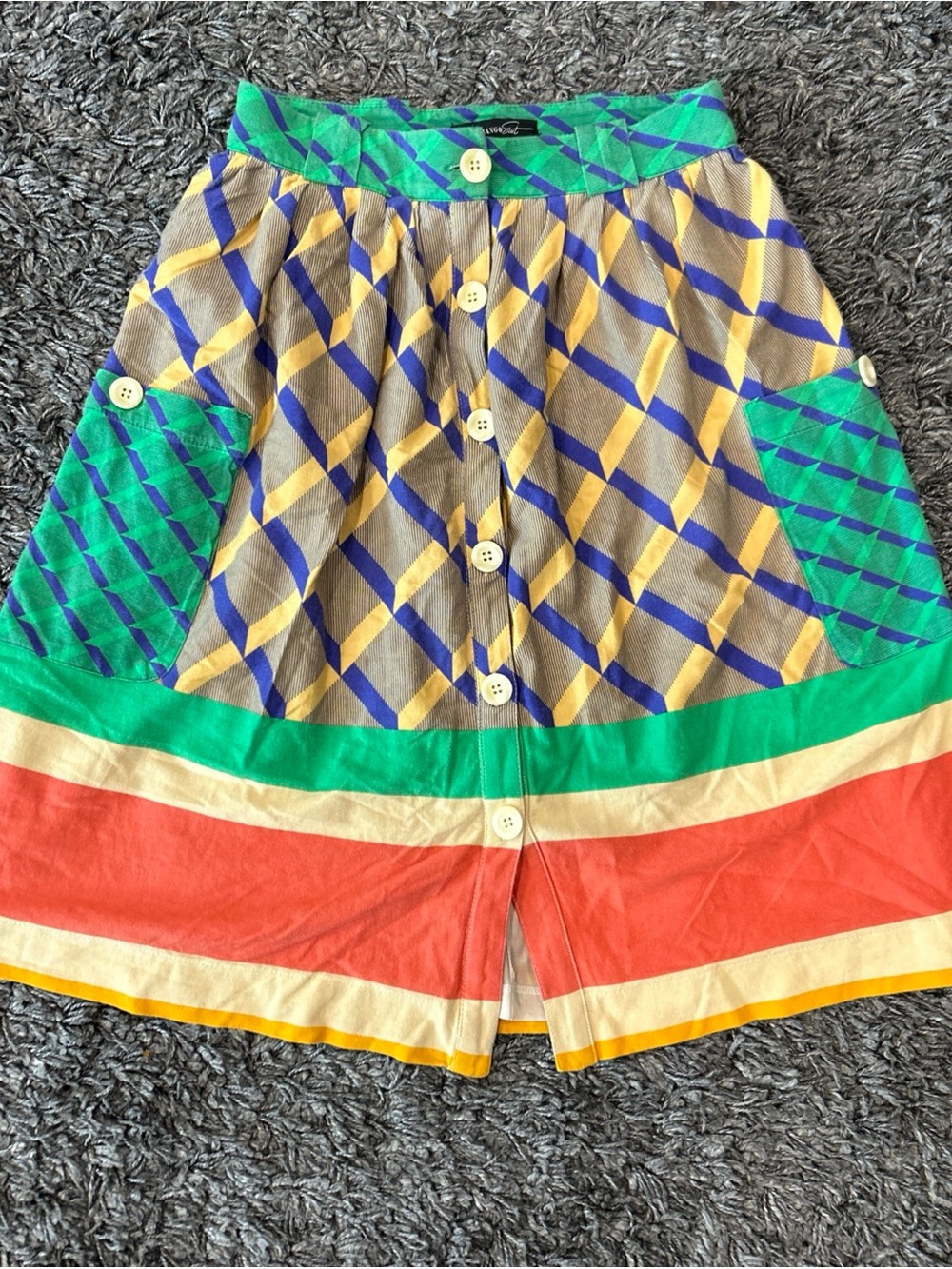 Xs Vintage Mango Suit Patchwork Skirt With Buttons And Pockets And Lined.